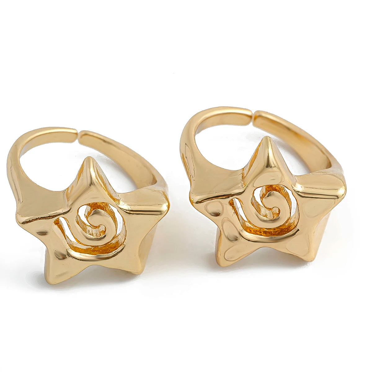 Ingemark 2Pcs/Set Vintage Punk Irregular Hollow Star Metal Open Rings for Women Gothic Adjustable Couple Rings Y2K Wed Jewelry