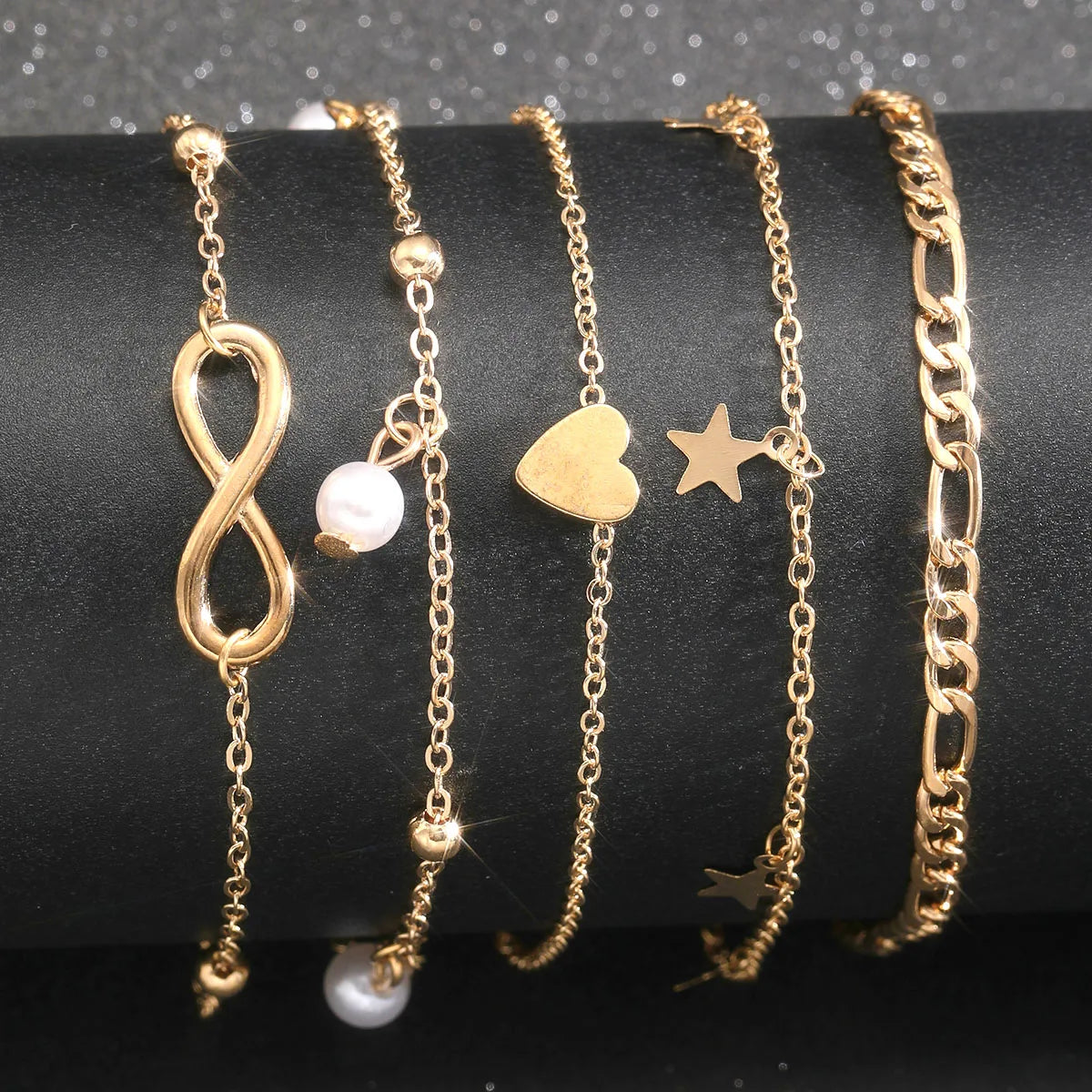 5Pcs Retro Multilayer Tassel Anklet Set for Women Bohemia Vintage Pearl Butterfly Star Heart Pendant Foot Bracelet Beach Jewelry
