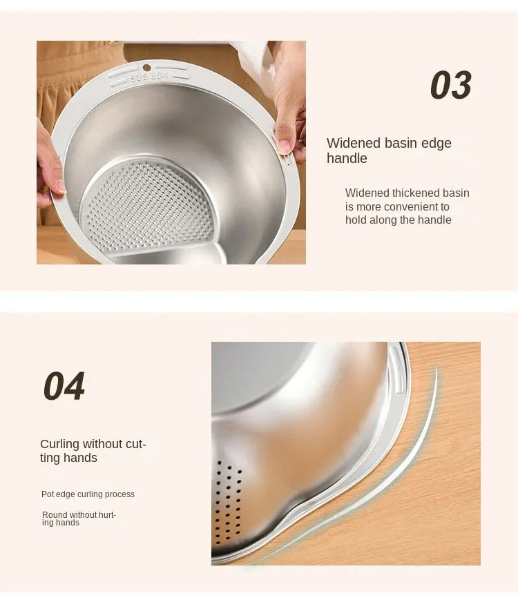 Rice Washer Strainer Bowl Stainless Steel 304 Rice Washing Bowl Rice Sieve Colander Fruit And Vegetable Strainer Kitchen Tools