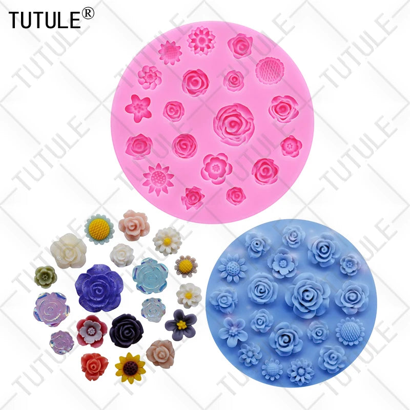 Flowers Silicone Mold Flower Resin Phone Case Head Rope Hair Card Jewelry Accessories Mold Flower Chocolate Cake Silicone Mold
