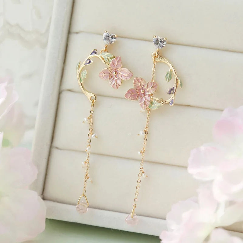 New Flower Bohemia Hanging Earrings Women Fashion Long Tassel Rhinestone Flowers Earring Female Wedding Party Jewelry Gift