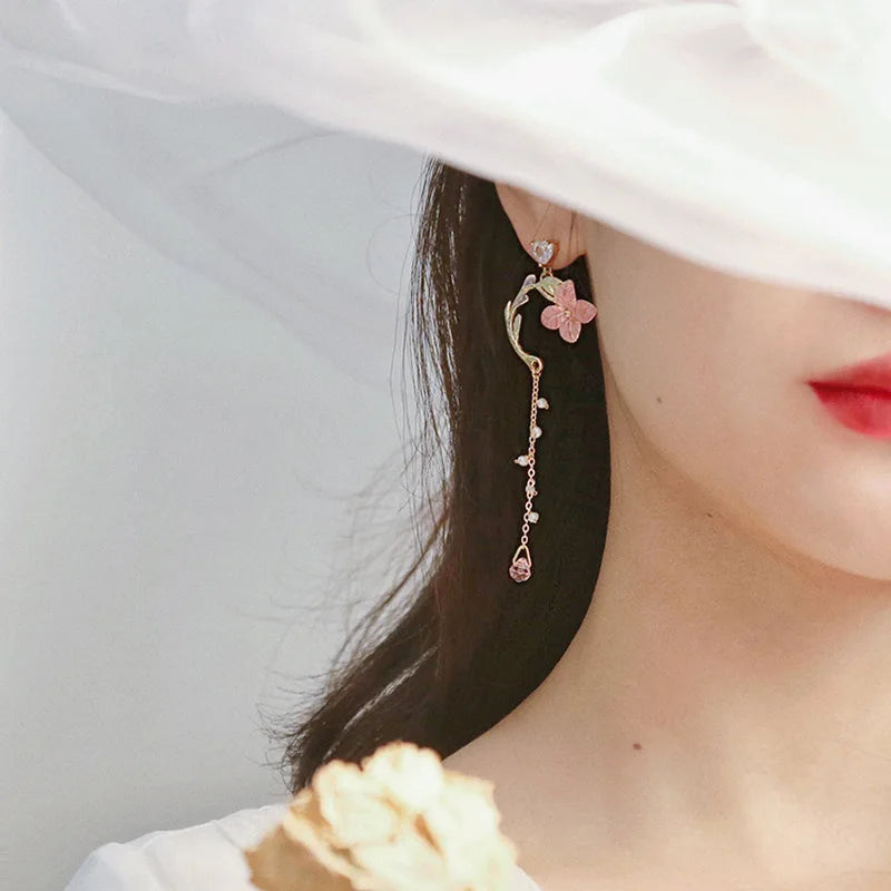 New Flower Bohemia Hanging Earrings Women Fashion Long Tassel Rhinestone Flowers Earring Female Wedding Party Jewelry Gift