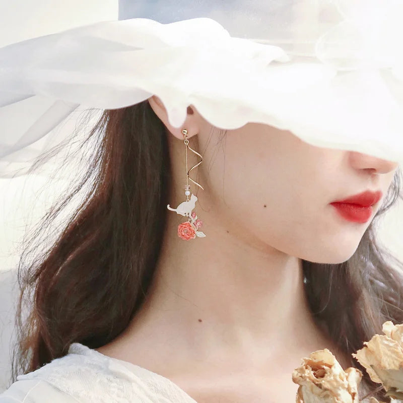 New Flower Bohemia Hanging Earrings Women Fashion Long Tassel Rhinestone Flowers Earring Female Wedding Party Jewelry Gift